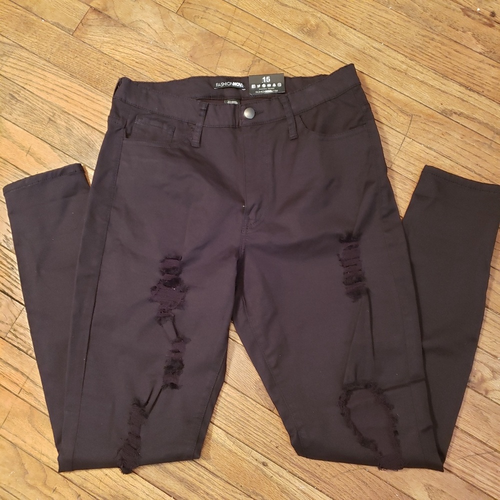Fashion Nova black distressed stretch jeans